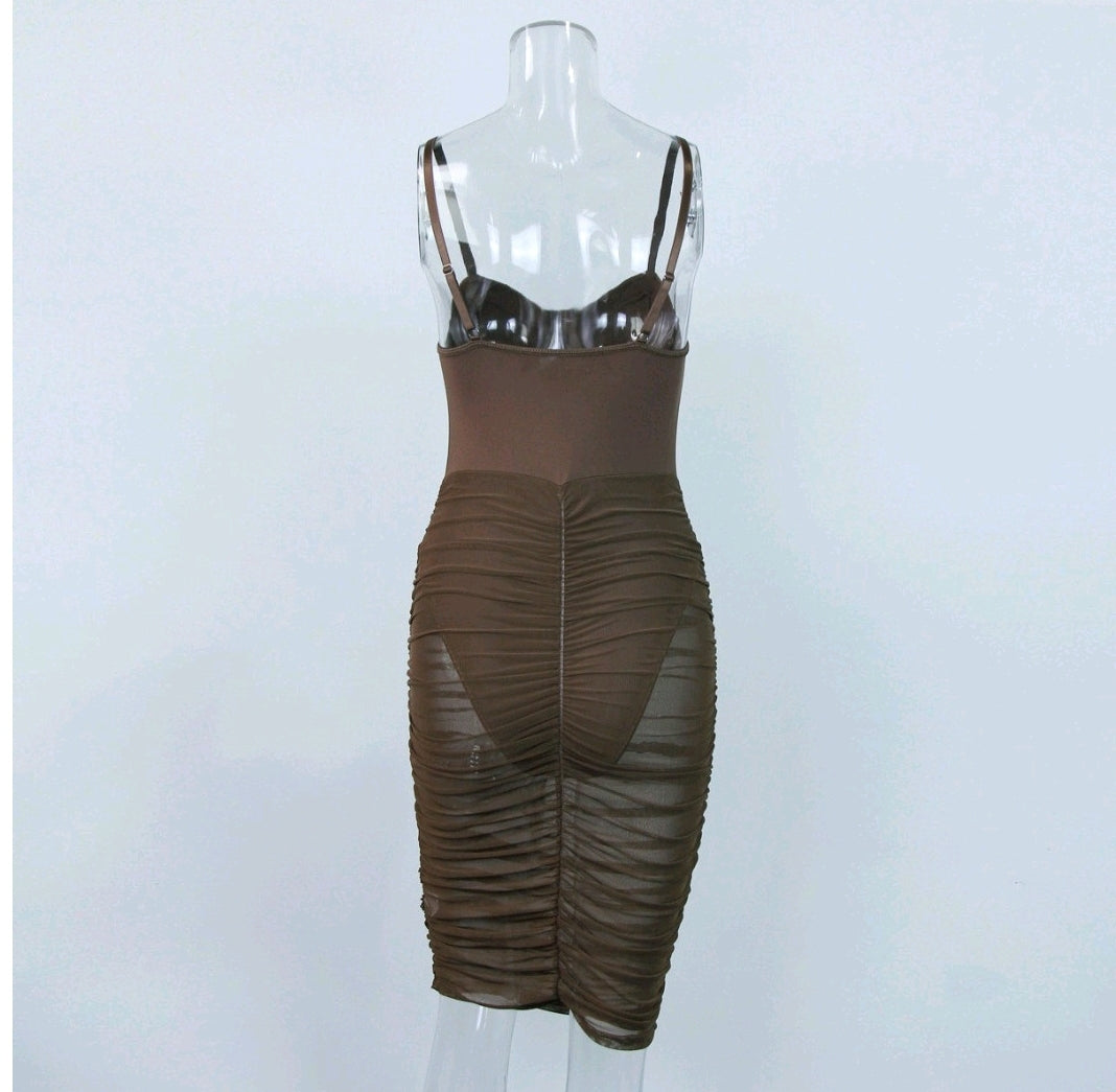 Summer Sexy Mesh See-Through Patchwork Sleeveless Solid Color Dress - Classy Girlie Boutique