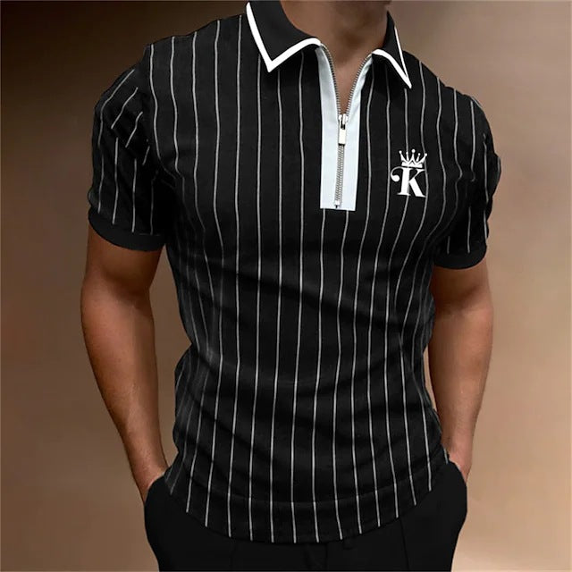 Men Casual Basic Stripe Short-Sleeved Polo Shirt - Classy Girlie Boutique