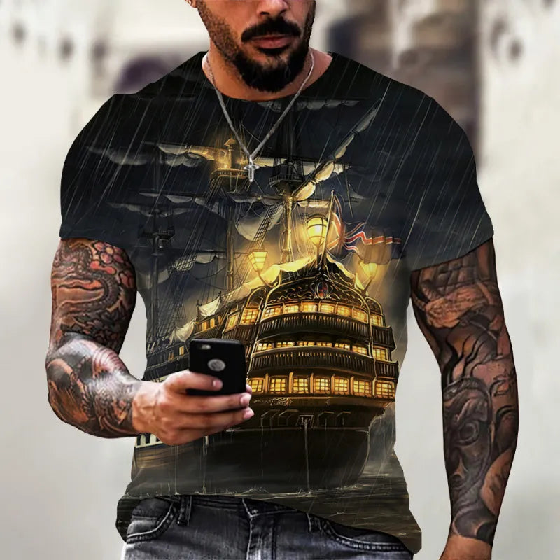 Men Fashion Basic 3d Printing Round Neck Short Sleeve T-Shirt - Classy Girlie Boutique
