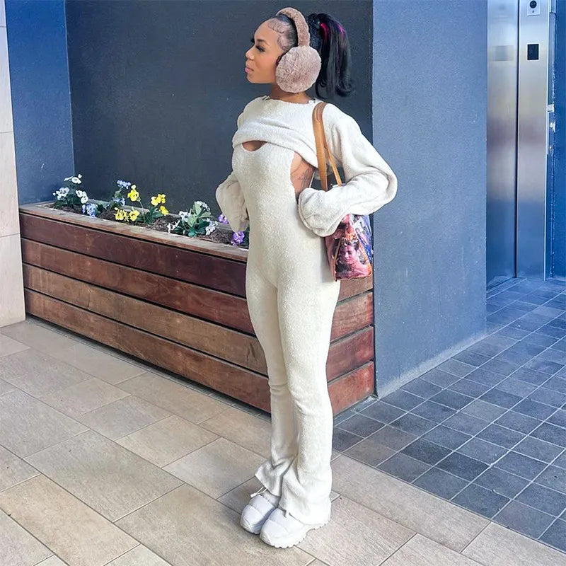 Winter Women Fashion Fleece-Lined Warm Jumpsuits Long Sleeve Coat Set - Classy Girlie Boutique