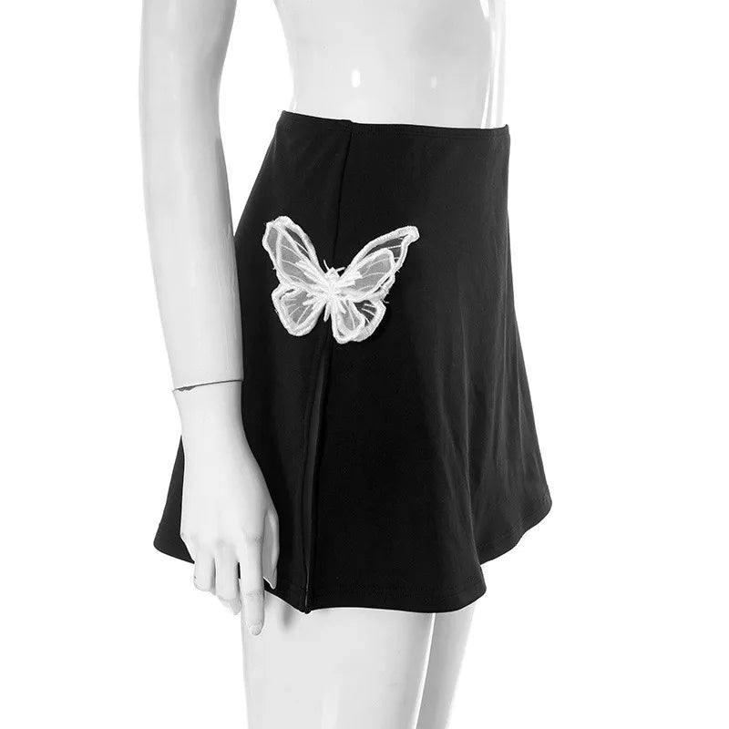 Girlie Butterfly Stitching Side Split Skirt - Classy Girlie Boutique