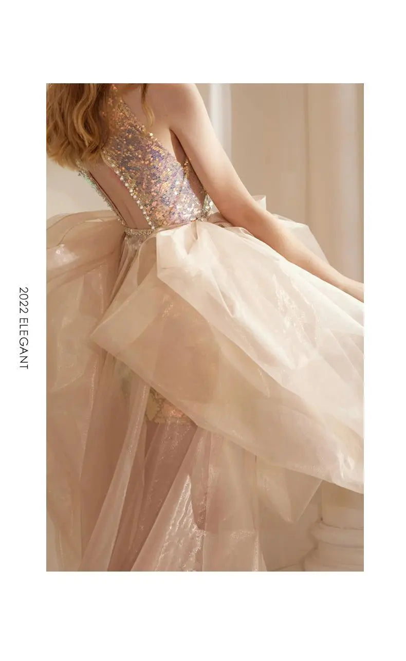 Golden Glam Fishtail Evening Dress – Elegant Party Gown | Girlie