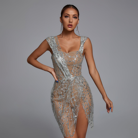 Girlie Glitter Mesh Mini Dress - Classy Girlie Boutique   Girlié