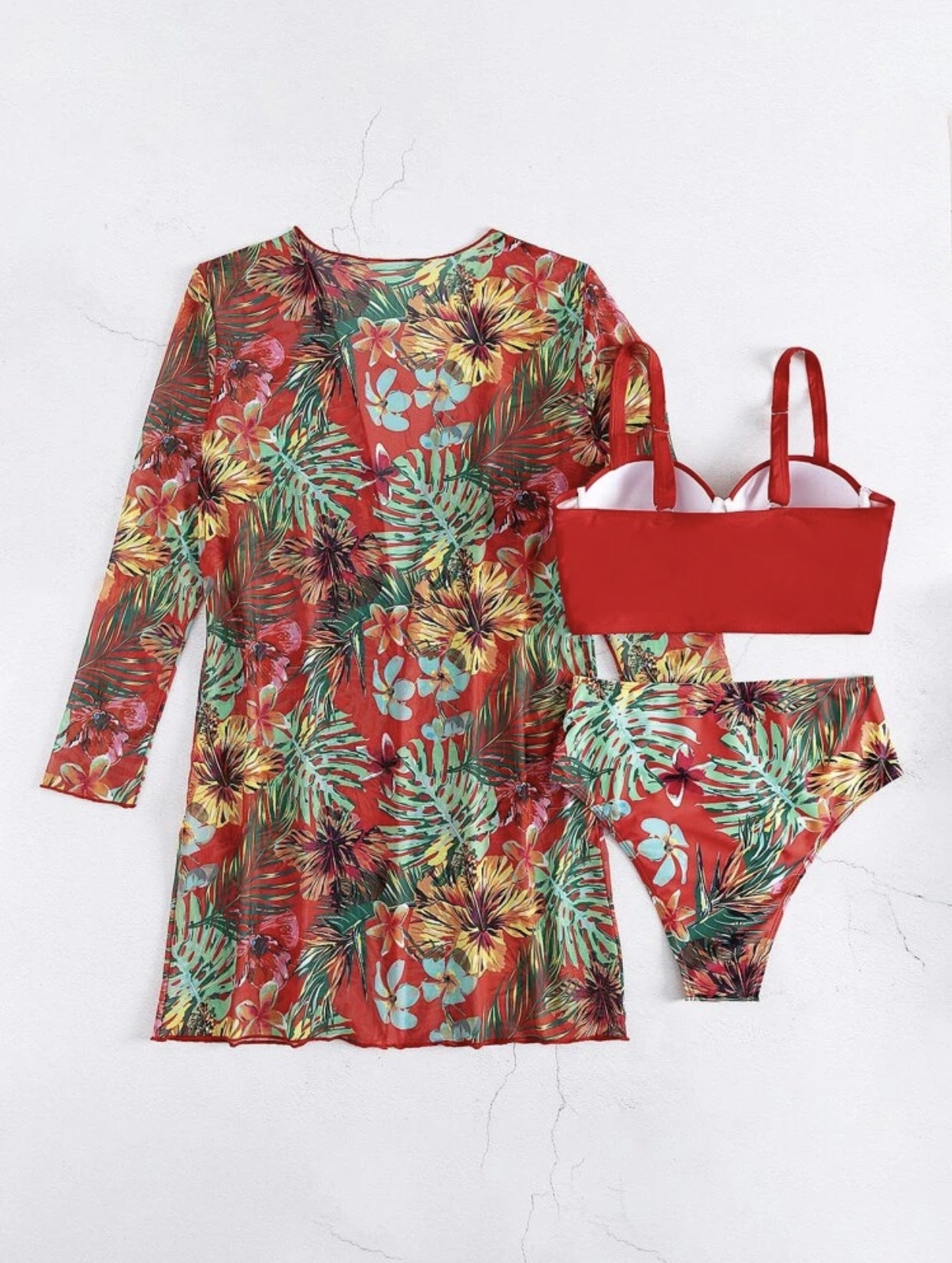 Red 3-Piece Bikini Set – Sexy Summer Swimwear | Girlie