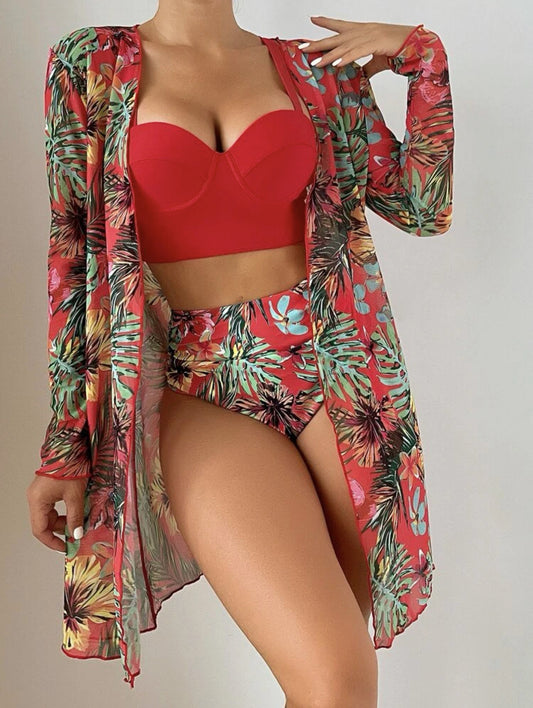 Red 3-Piece Bikini Set – Sexy Summer Swimwear | Girlie Girlié