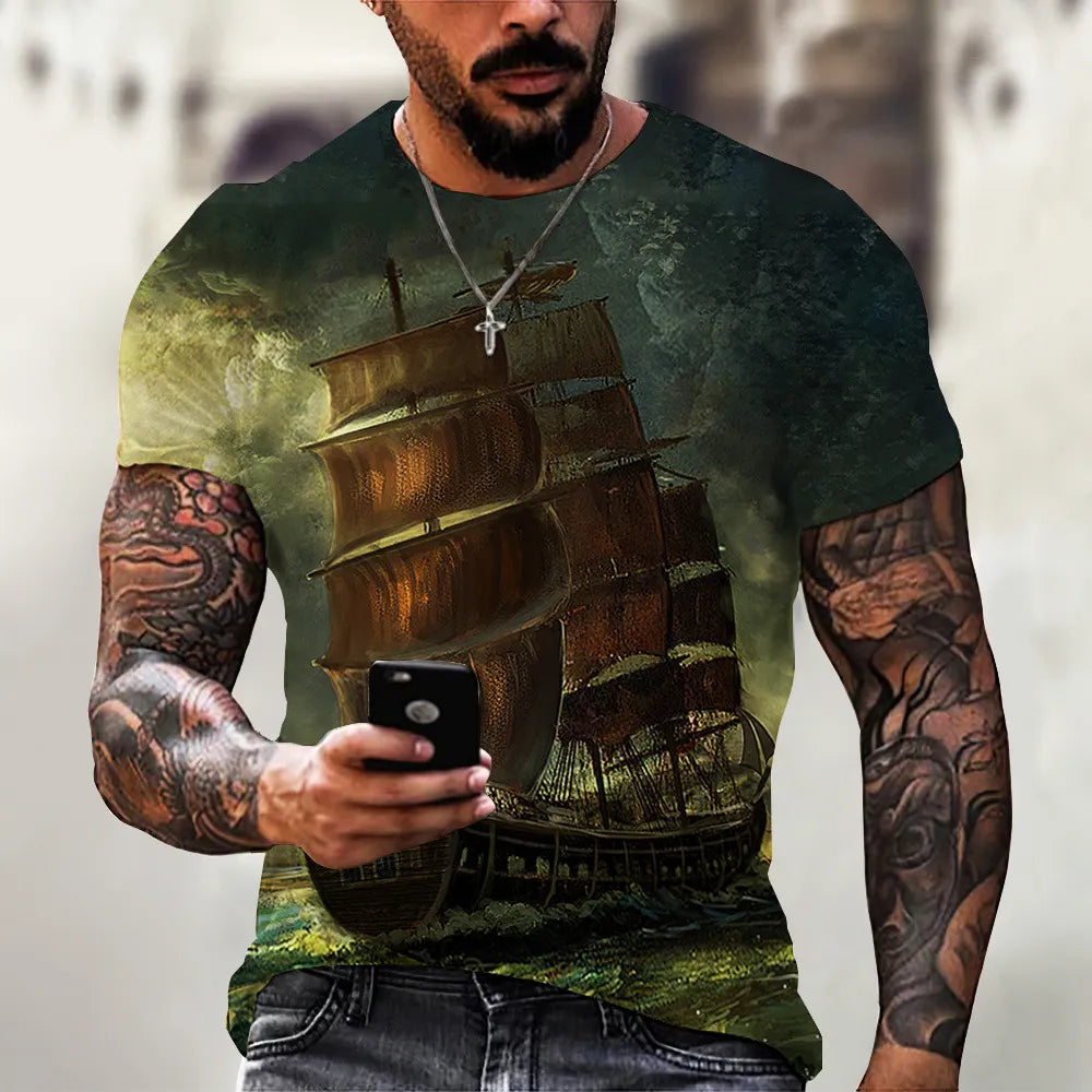 Men Fashion Basic 3d Printing Round Neck Short Sleeve T-Shirt - Classy Girlie Boutique 