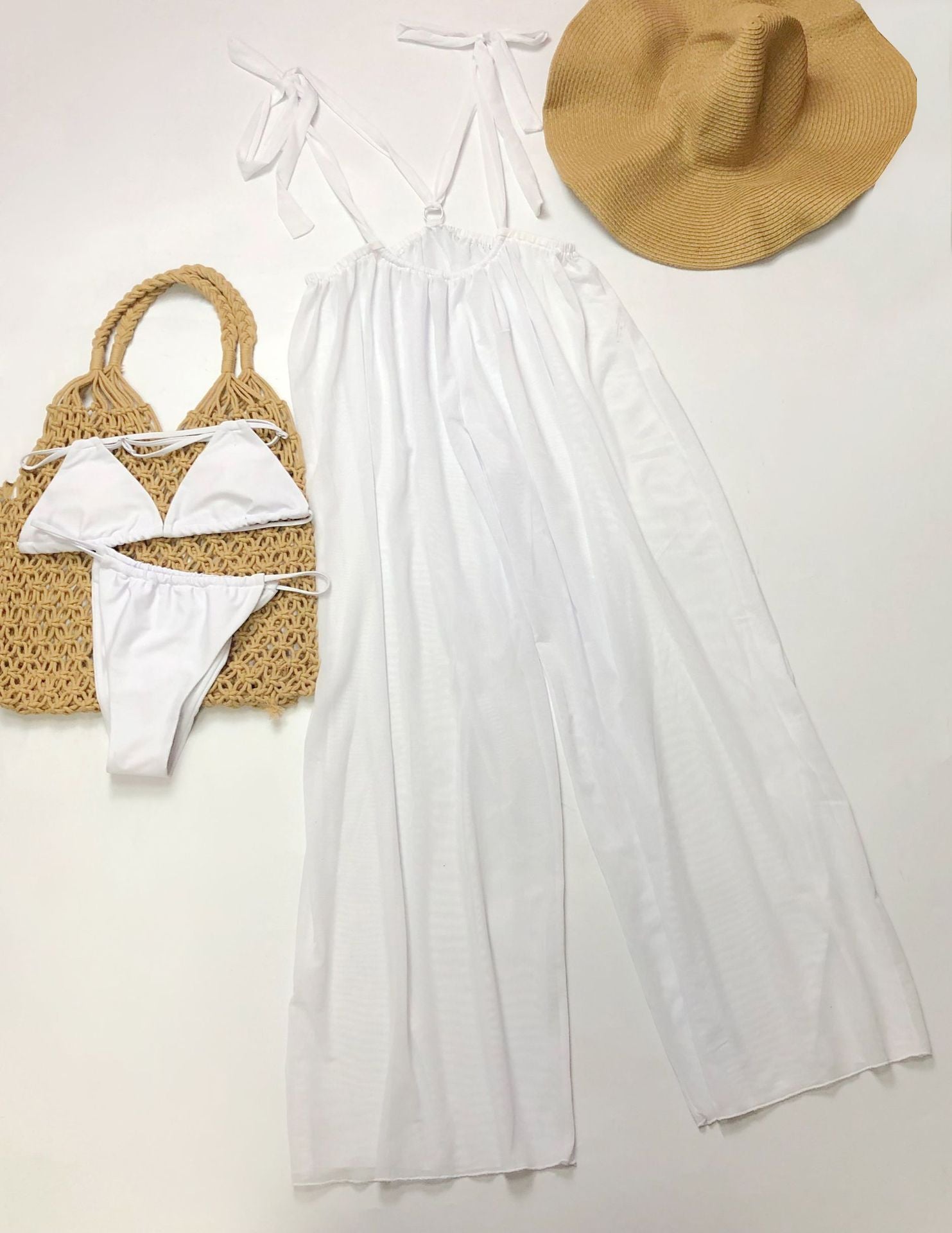 Seaside Vacation Mesh Beach Pants Sexy Swimsuit Three-Piece Set - Classy Girlie Boutique 