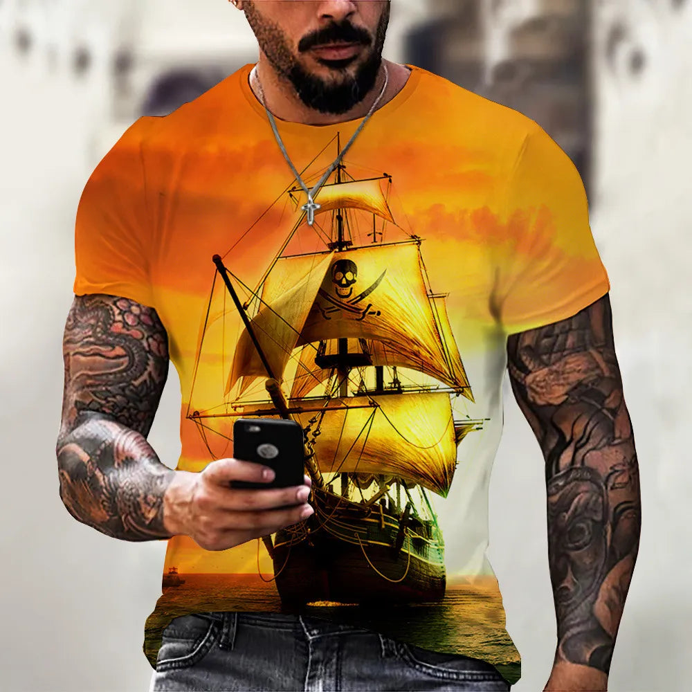 Men Fashion Basic 3d Printing Round Neck Short Sleeve T-Shirt - Classy Girlie Boutique 