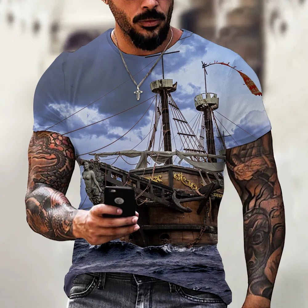 Men Fashion Basic 3d Printing Round Neck Short Sleeve T-Shirt - Classy Girlie Boutique 