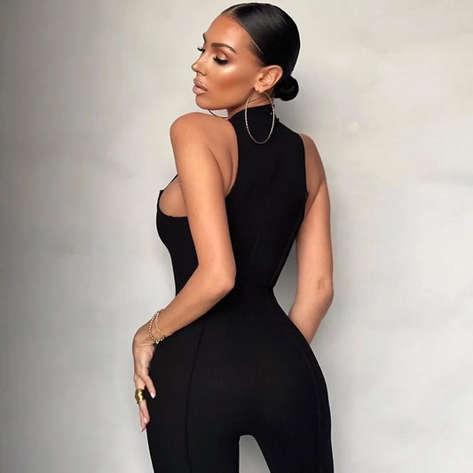 Girlie Sleeveless High Waist Rib Knit Jumpsuits - Classy Girlie Boutique  Girlié