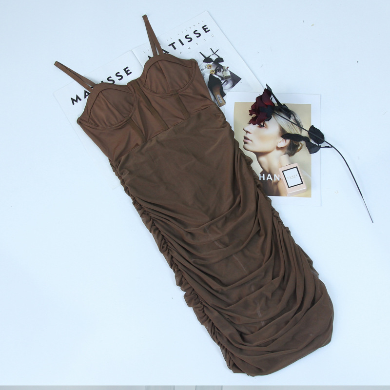 Summer Sexy Mesh See-Through Patchwork Sleeveless Solid Color Dress - Classy Girlie Boutique 
